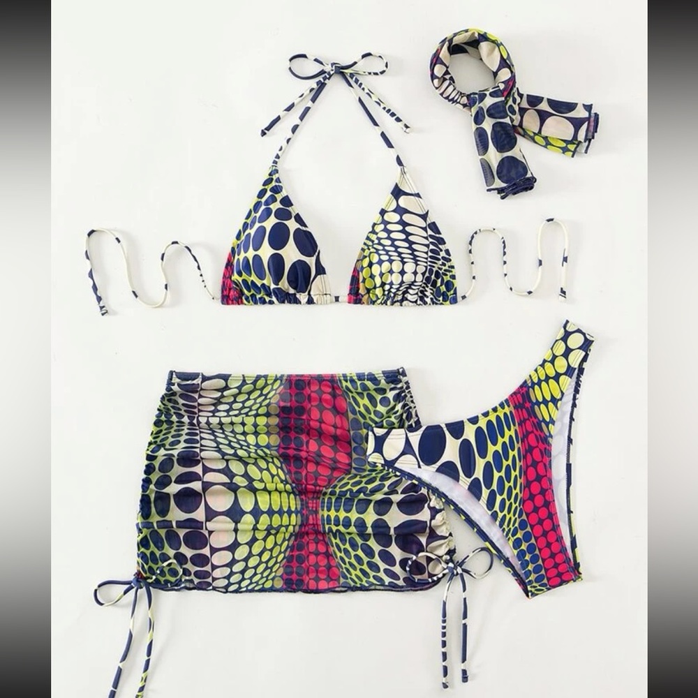 Polka Dot Bikini Set - 4 Piece Swimsuit size L (8/10)